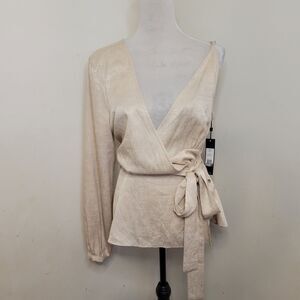 BCBG Max Azria Women’s One-Shoulder Wrap Blouse Beige Size Large NWT